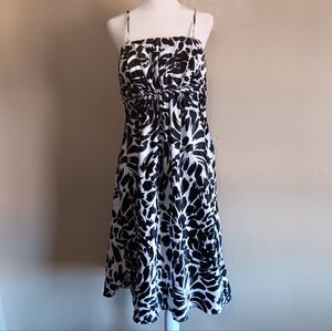 Alfred Angelo Black White Floral Party Dress Size 14 Womens, Summer Silky Midi